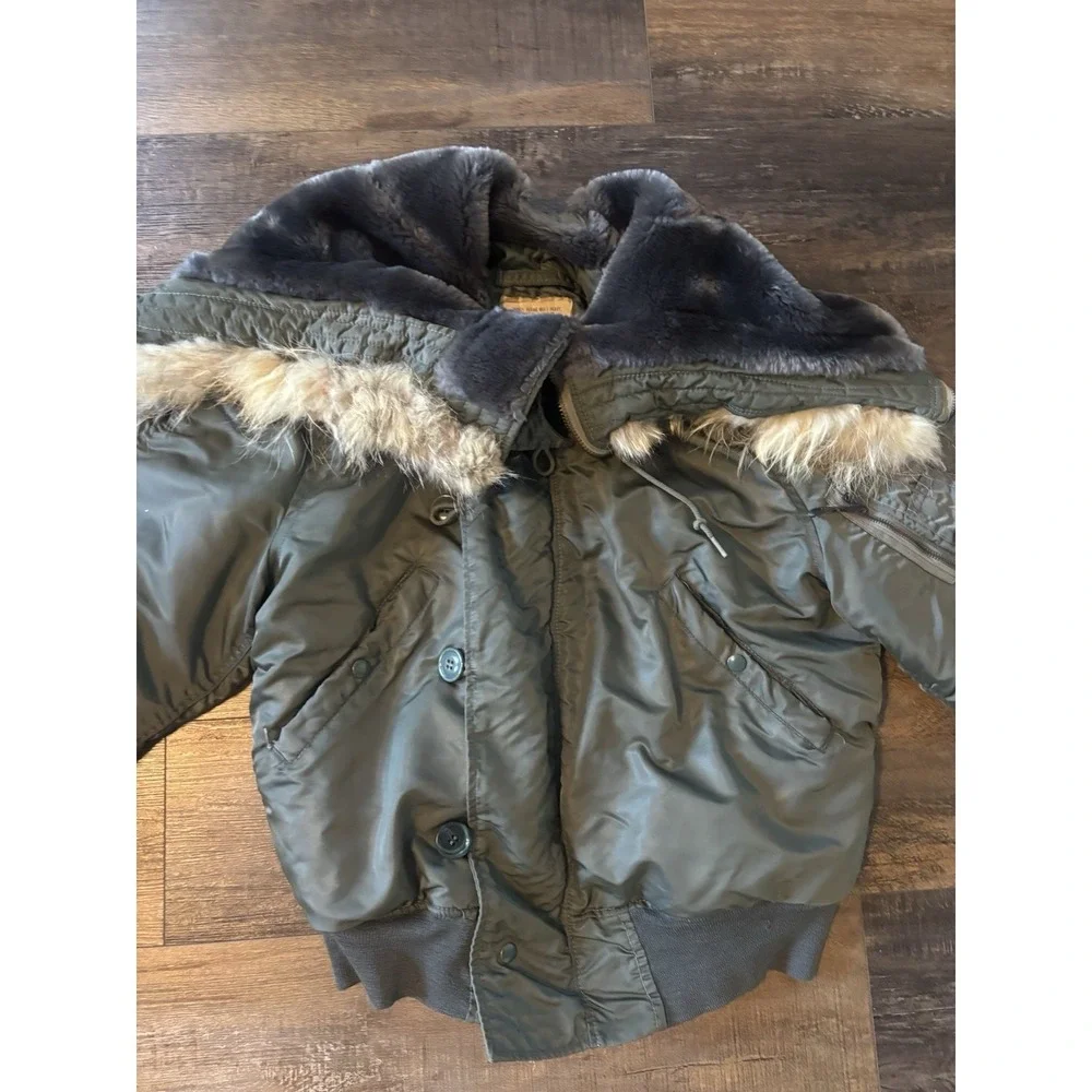 Vintage USAF N-2B Heavy Flying Bomber Jacket Mens Medium Fur Split Hood 6278F